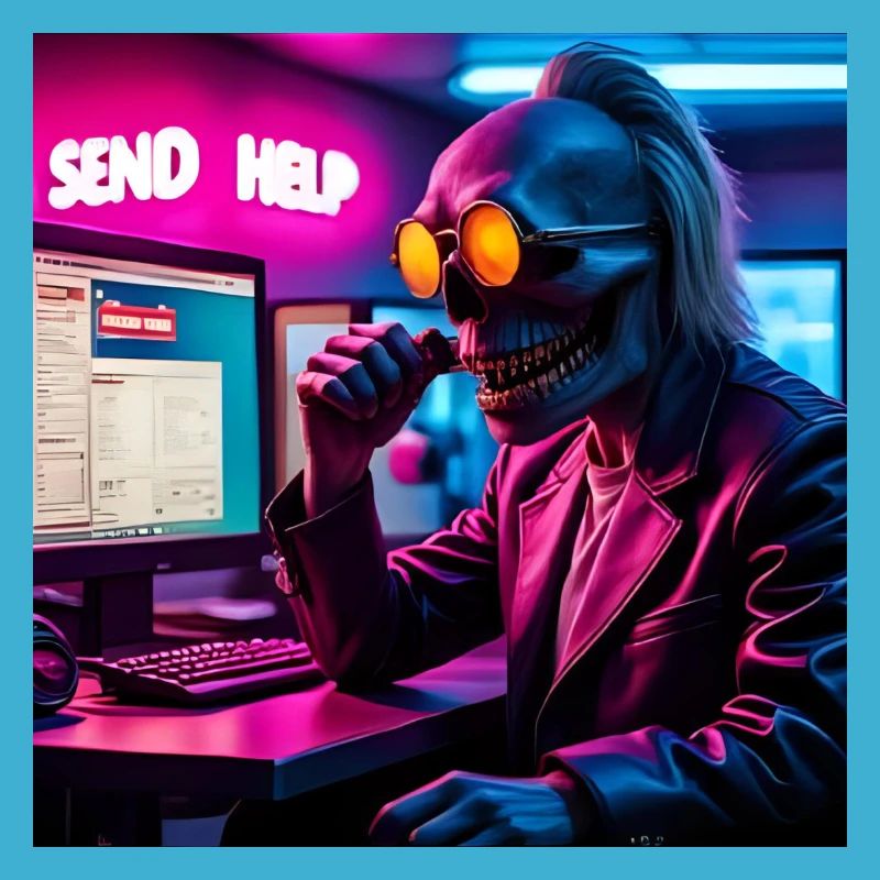 Cyberpunk Neon-Skull Hacker Send Help Design