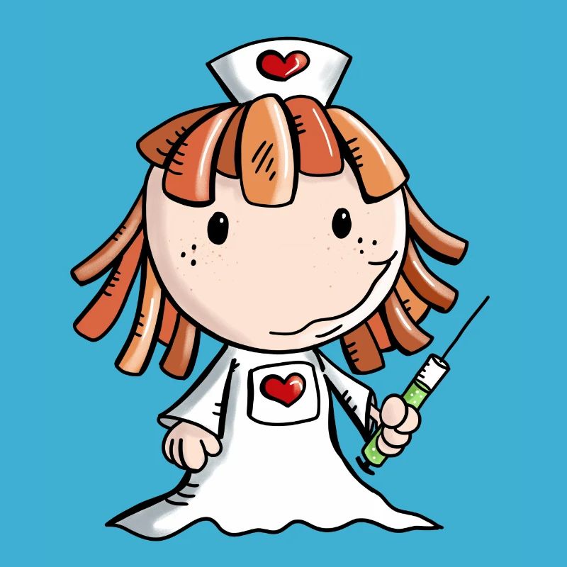 Krankenschwester Comic mit Herz und Spritze