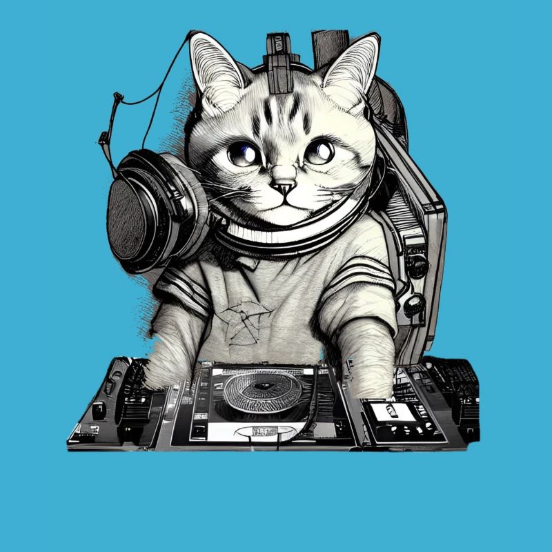 DJ cat avec table de mixage