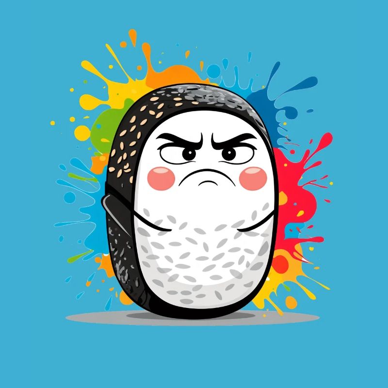 Wütender Sushi Roll mit Farbspritzern