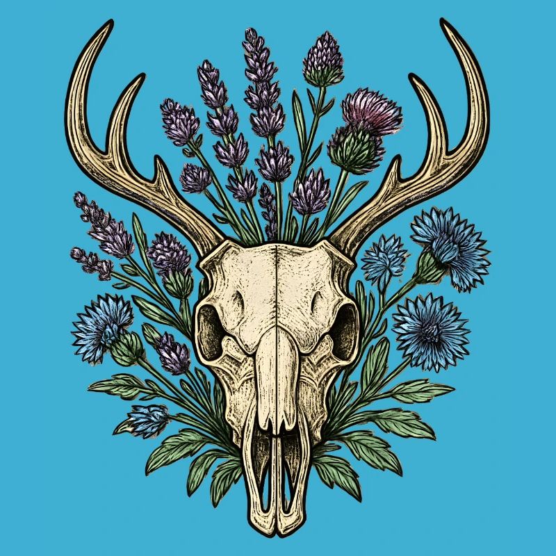 Os de cerf avec couronne de fleurs