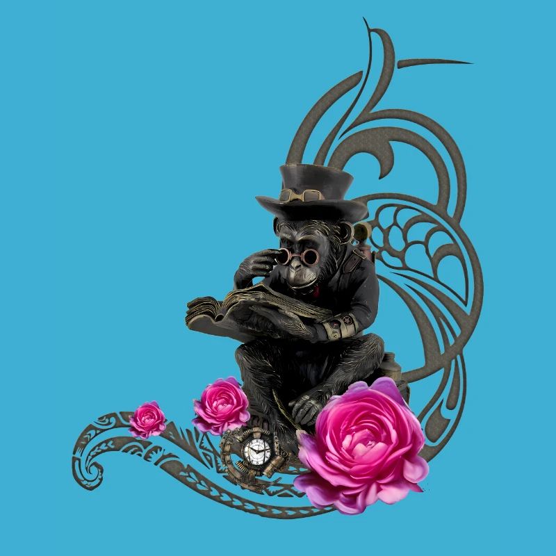 Lustiger Steampunk-Affe liest ein Buch