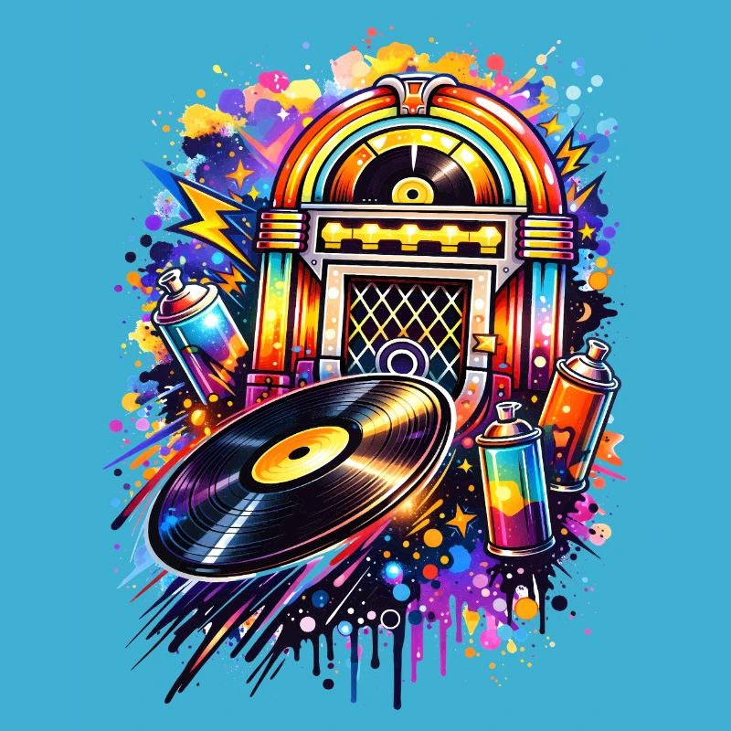 Juke-box coloré dans un style graffiti avec disque vinyle