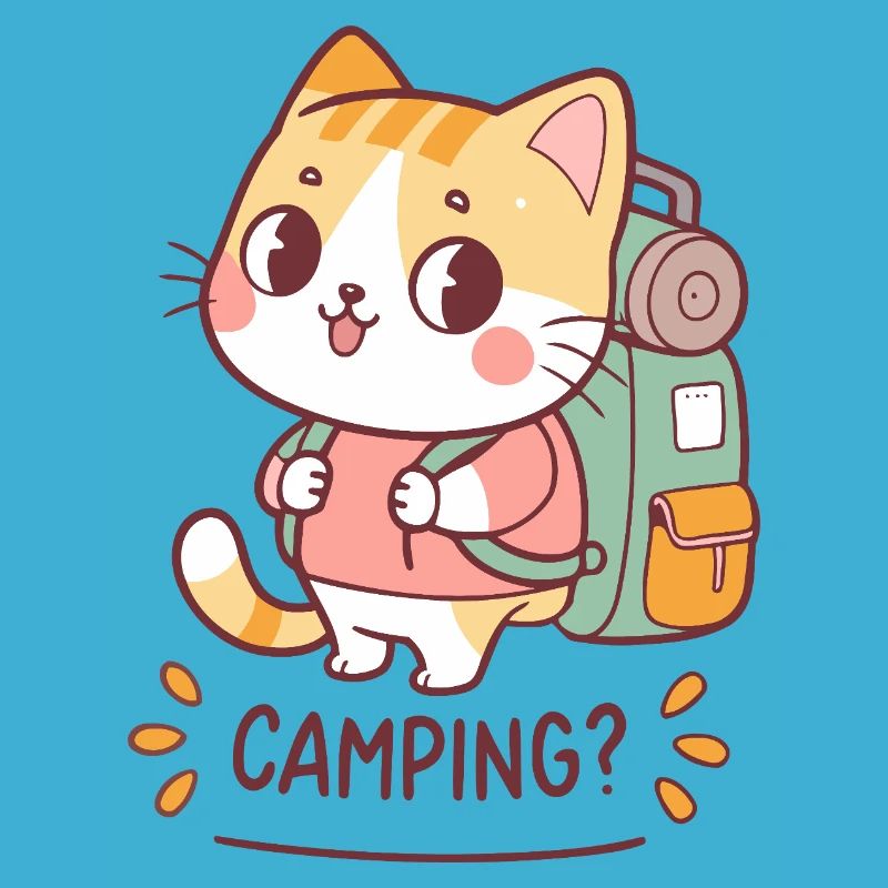 Chat Campeur Kawaii et Backpack