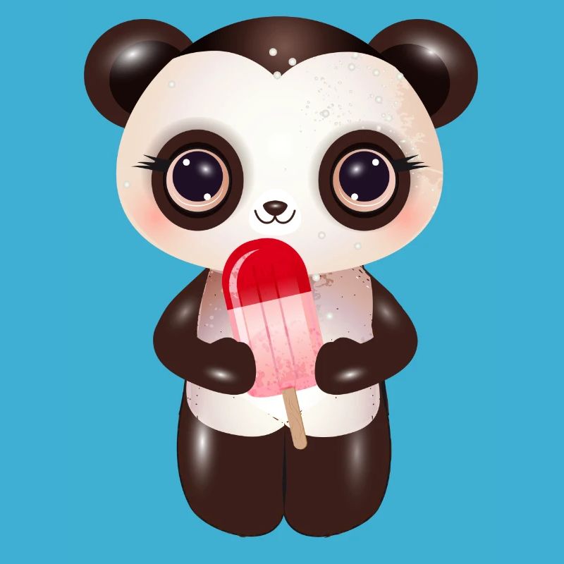 niedlicher Panda mit rotem Eis am Stil