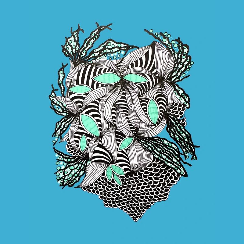 Line Flowers Pattern Mint Accent