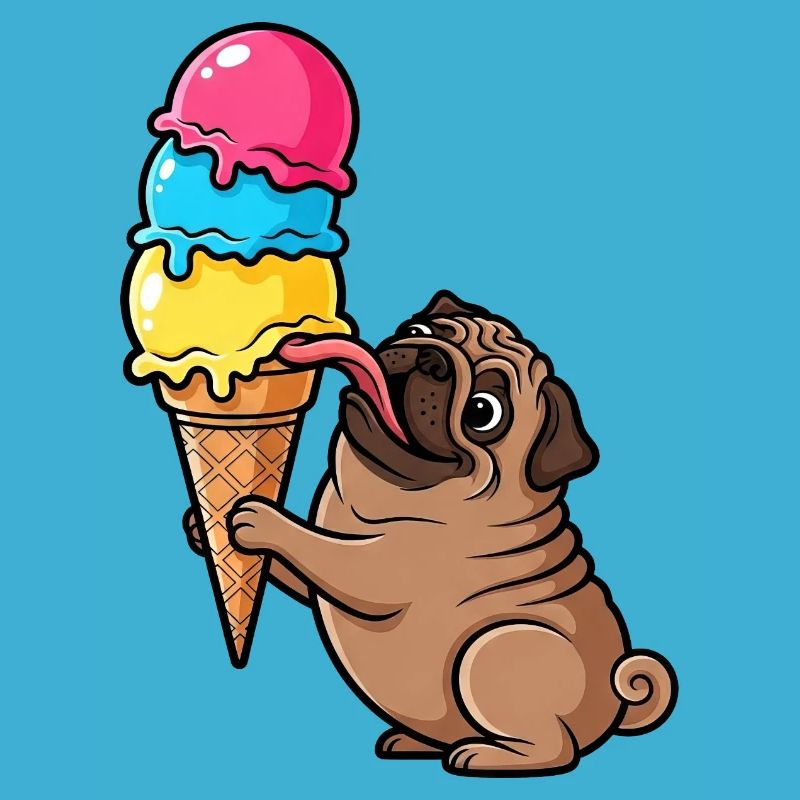 Süßer Mops mit Eis Eiskugel Sommer Cartoon