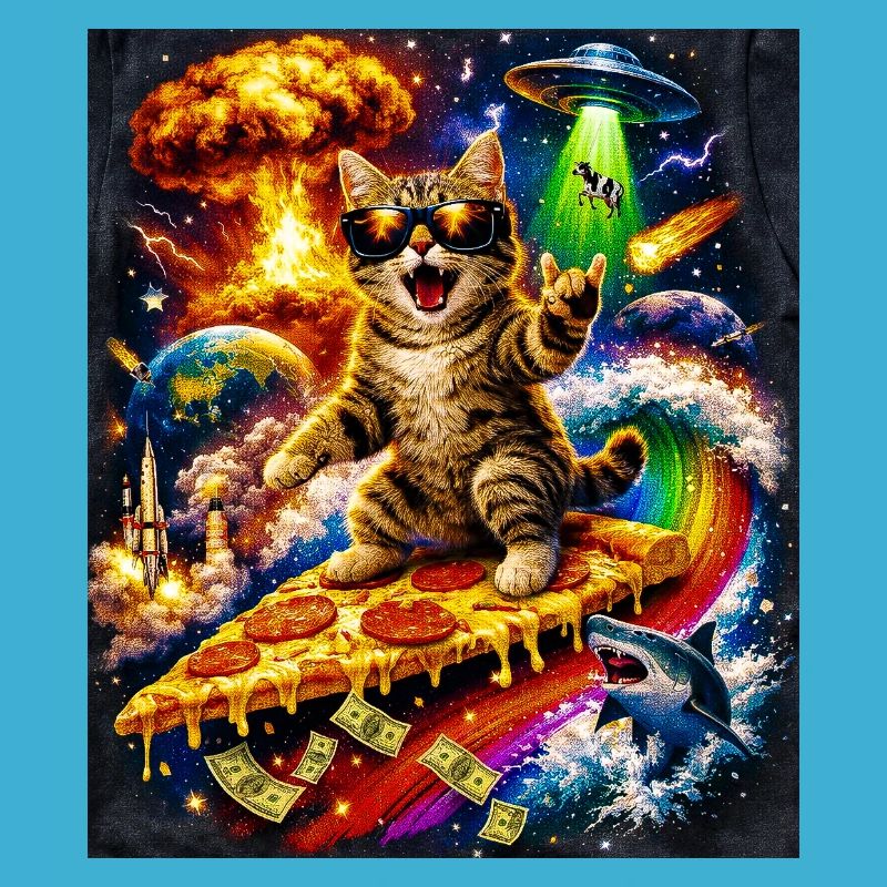 Chat de l’espace sur la pizza