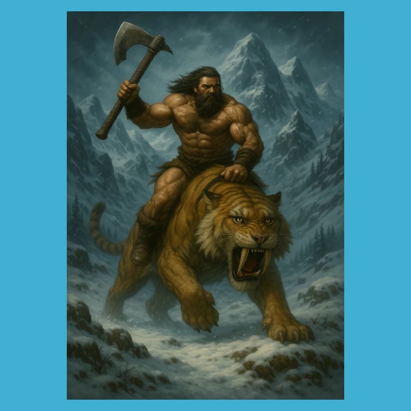Wilder Krieger auf Sabertooth Tiger – Kunst