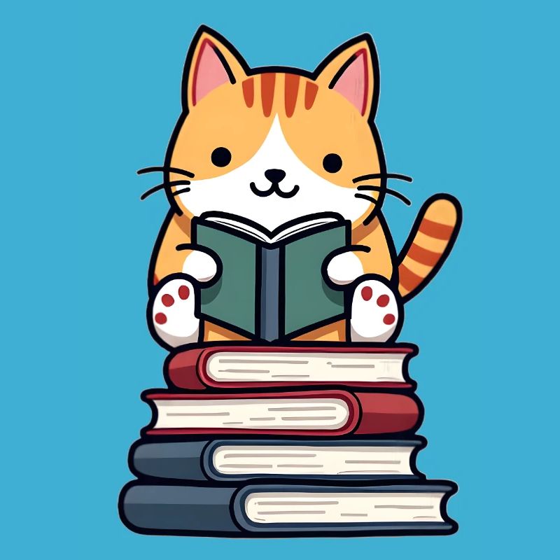 Katze liest ein Buch
