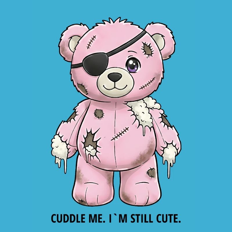 Ours en peluche rose patchwork avec cache-œil