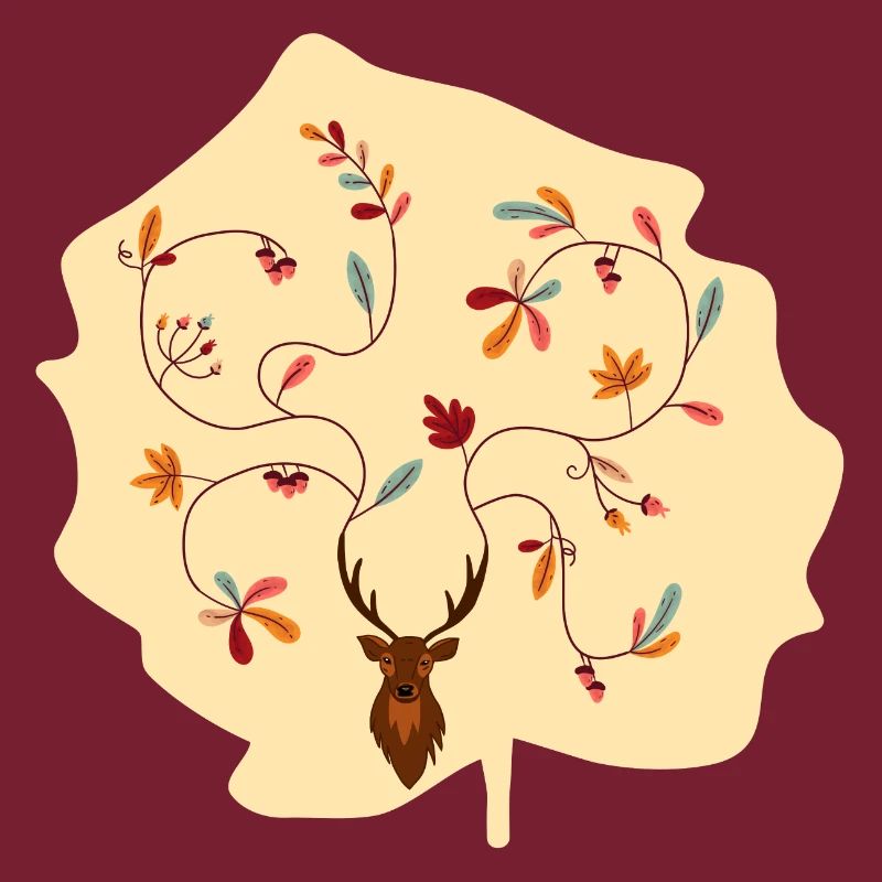 Hirsch im Herbst Geschenk Idee Geweih mit Blättern
