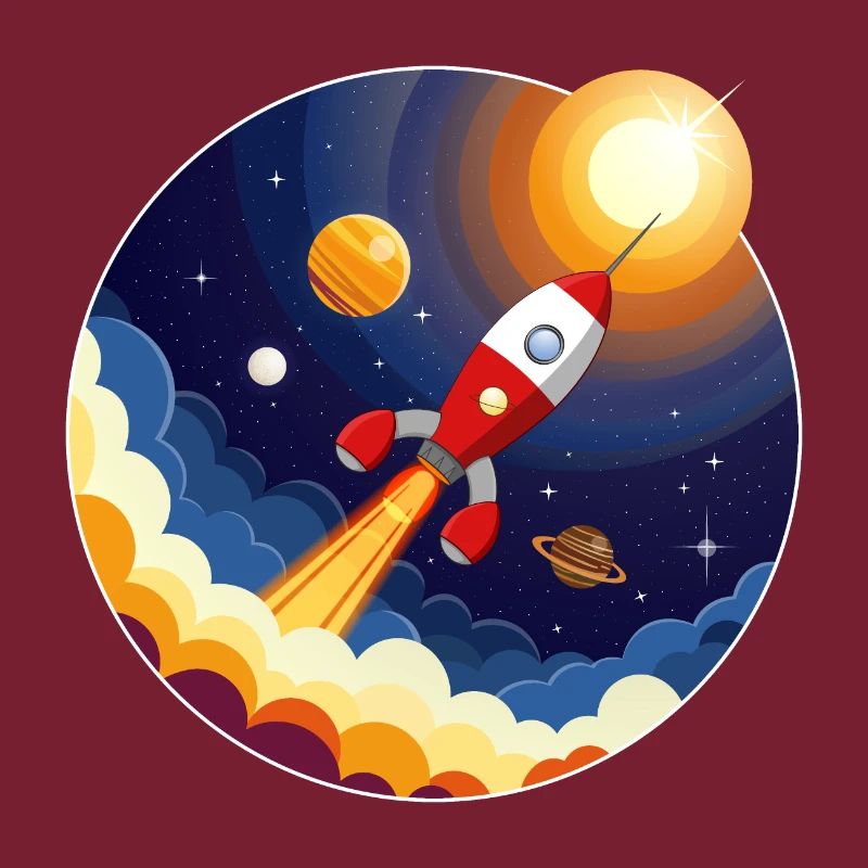 Buntes Bild einer Rakete im Weltraum