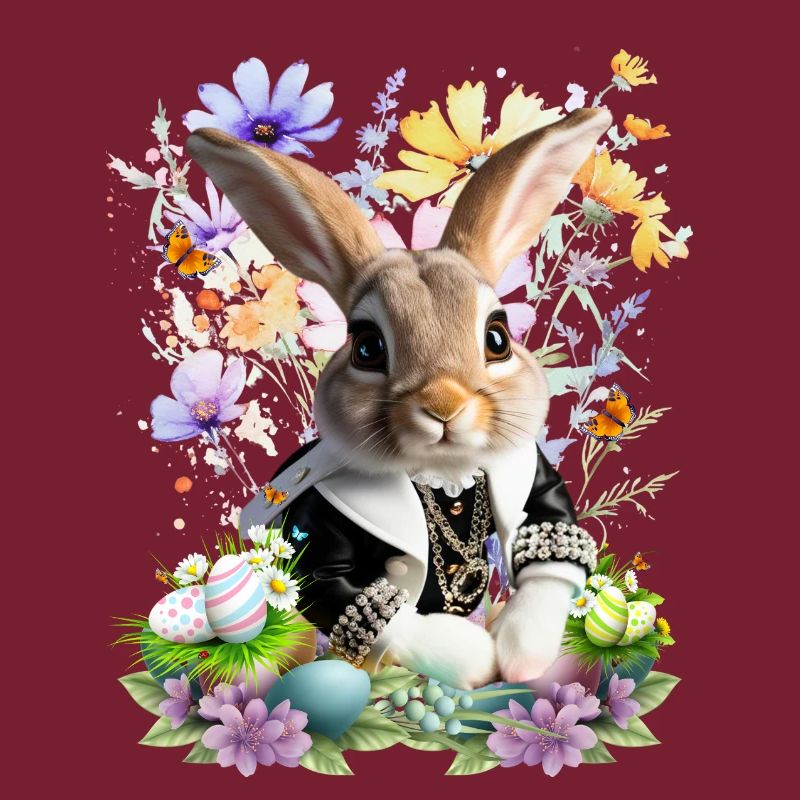 Elegant Easter bunny in flower field