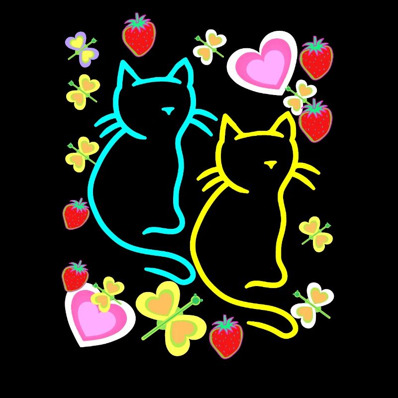 Retro Katzen Katze Herzen Erdbeeren Sommer Kinder