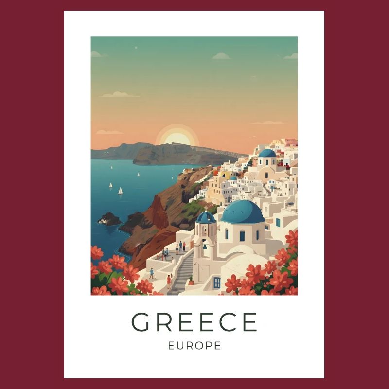 Vue côtière du coucher de soleil de Santorin