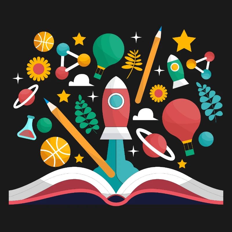 Open Book with School Objects, Learning and Educat