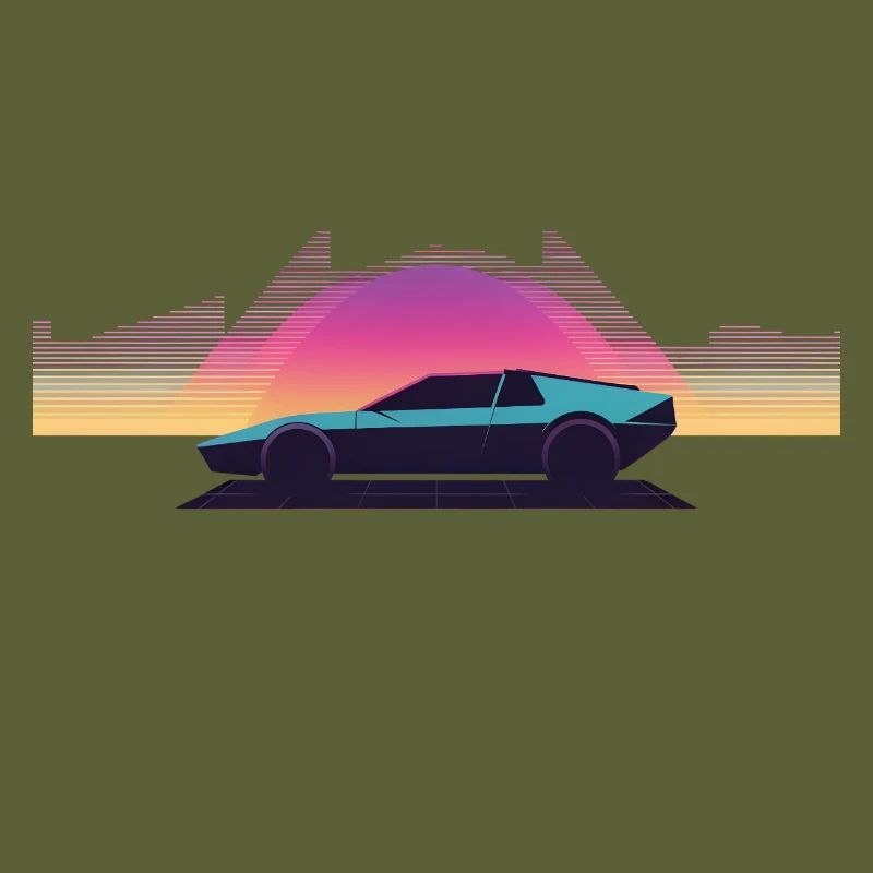 Synthwave Auto Outrun Grid Sunset 80s