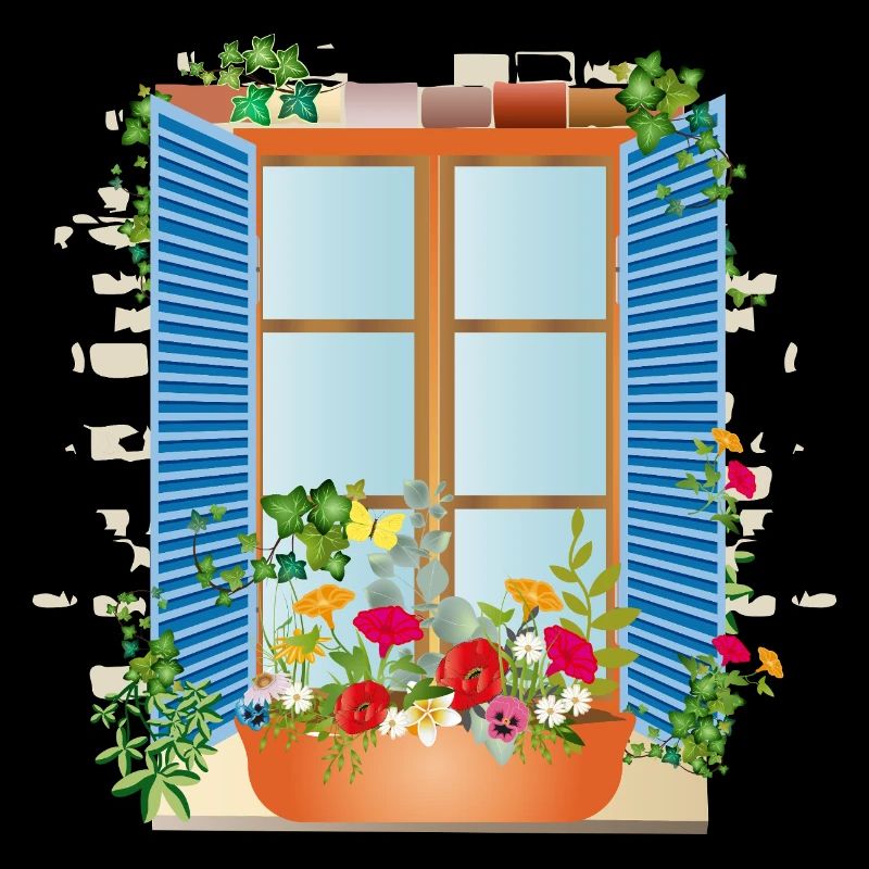 Fenêtre d’été avec bac à fleurs