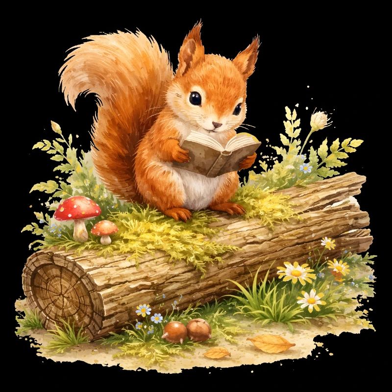 Eichhörnchen liest Buch Illustration 