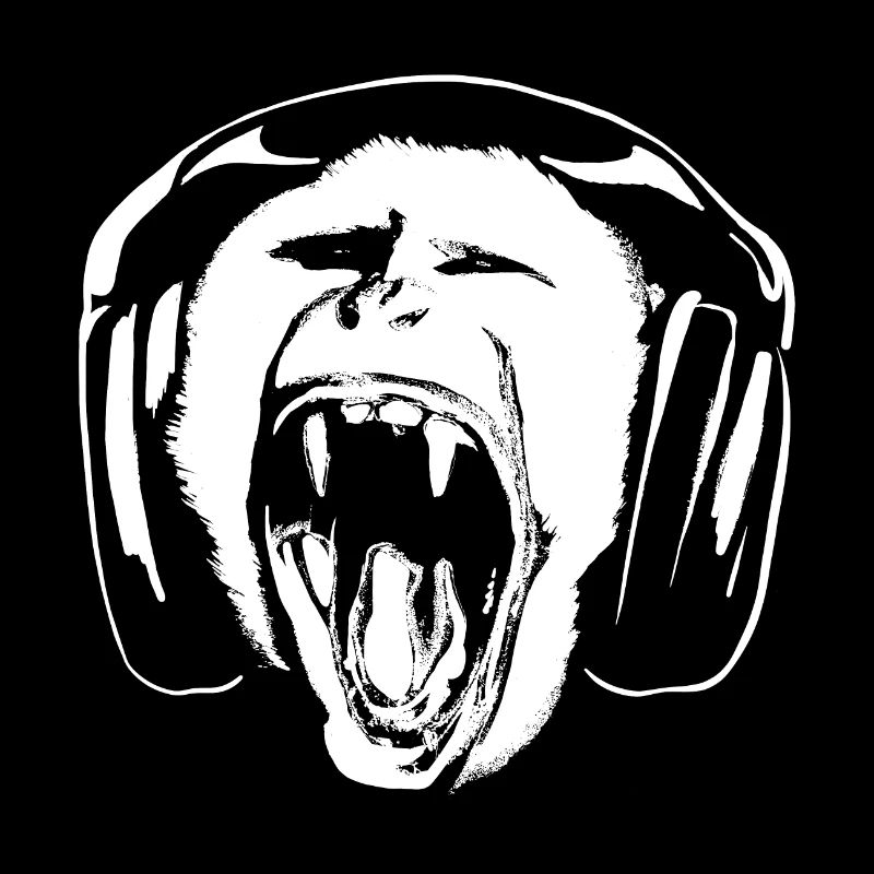 Affe hört Musik über Kopfhörer