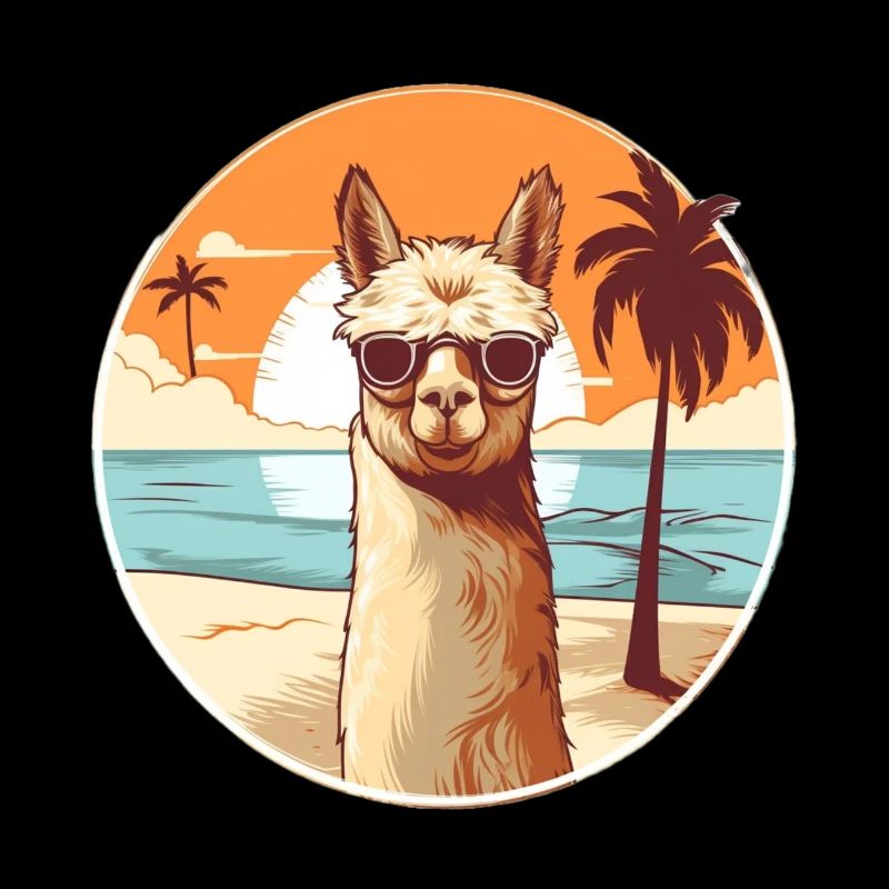 Lama sur la plage avec des lunettes de soleil