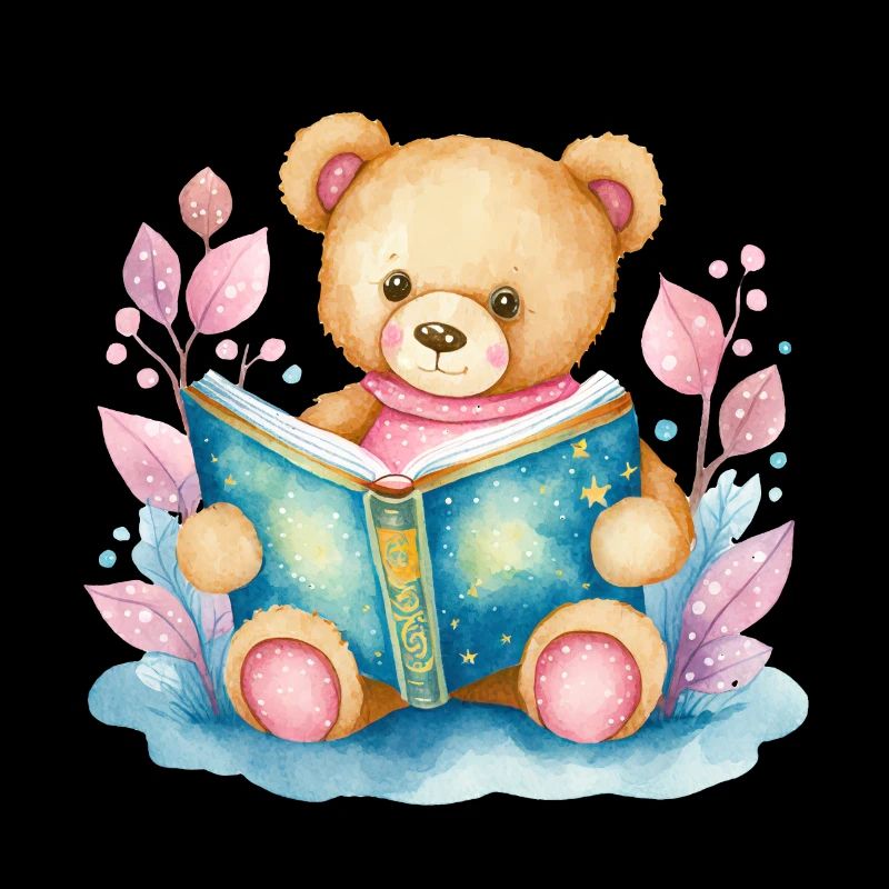 Teddybär mit Buch Aquarell