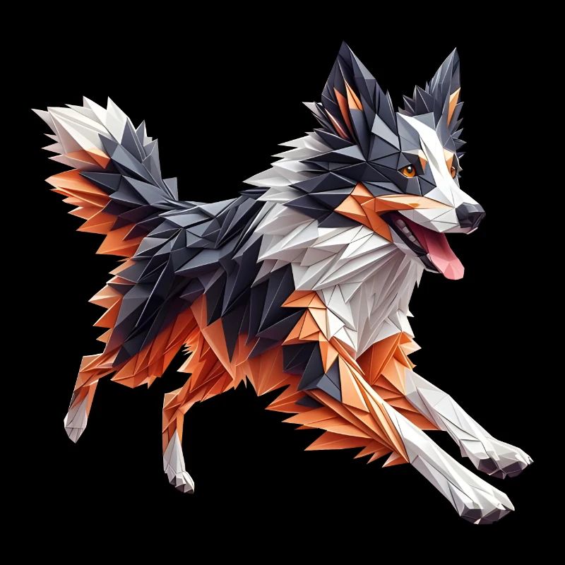 Border Collie Hund Origami Geometrisch 3D