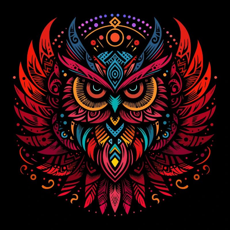 Tribal Eule Mehrfarbig Vogel Eule Geometrisch