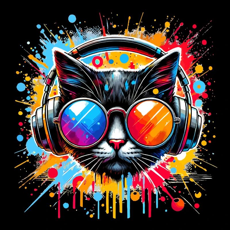 DJ Cat - Disco & Party Cat - mit Farbklecksen