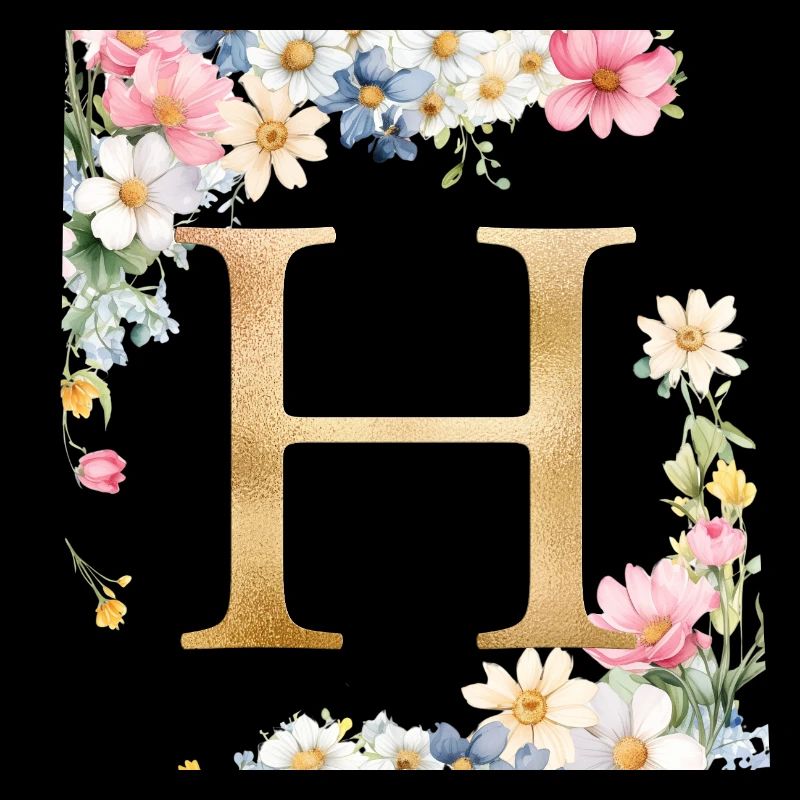 H Monogramm, Floral, personalisierbar