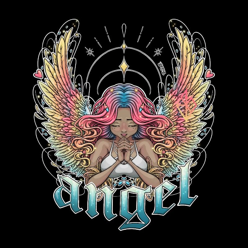 Celestial Angel with Multicoloured Wings