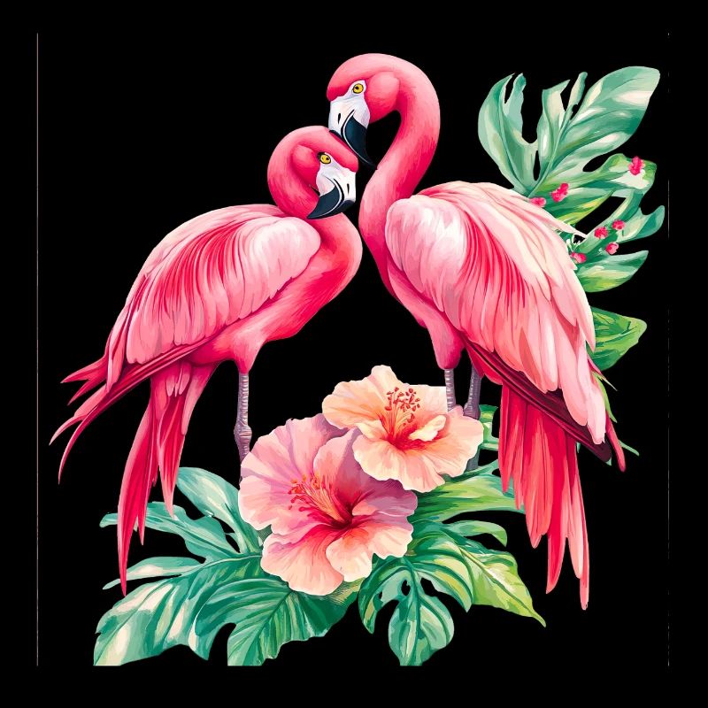 Flamingo Love Duet in the Tropical Forest