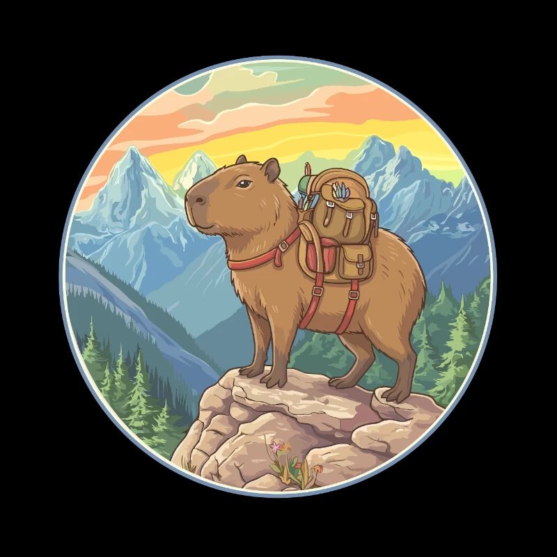 Randonnée de camping en montagne à Capybara mignonne