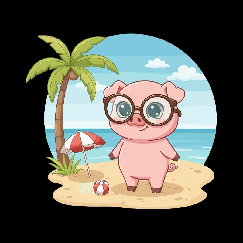 Cochon mignon avec des lunettes vacances d’été sur la plage