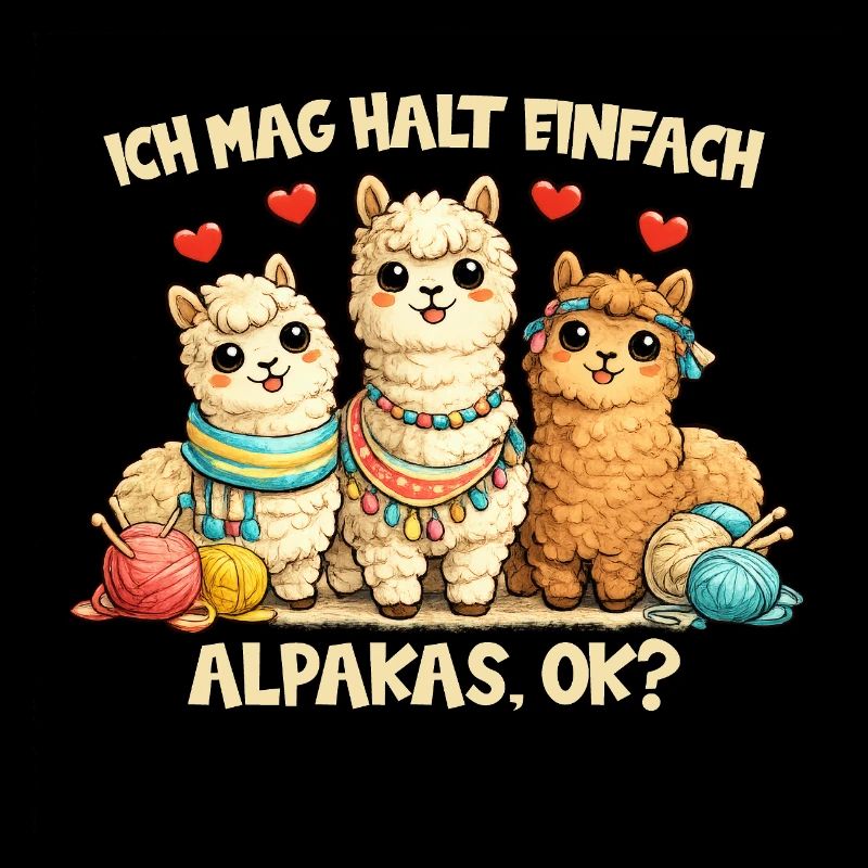 Alpakas Comic Motiv mit Herz und lustigem Spruch