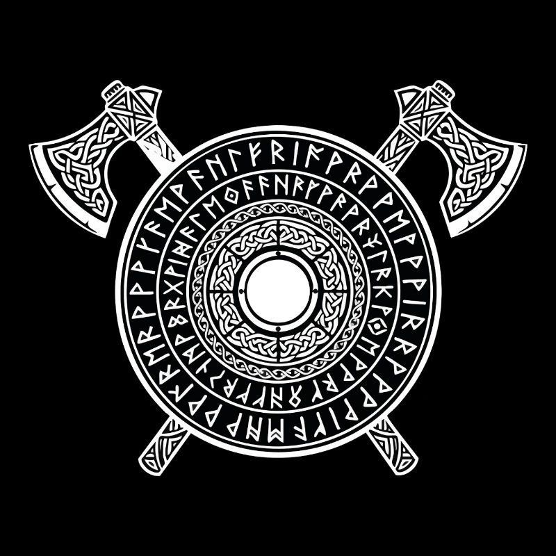 Viking Runic Shield and Norse Crusader Axes