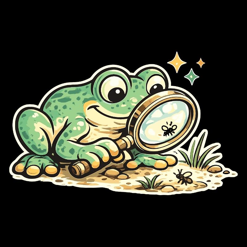 Frosch mit Lupe auf Spurensuche