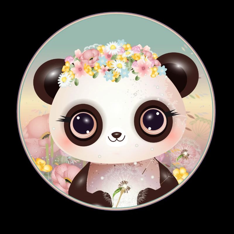 Panda mignon sur une prairie fleurie au printemps