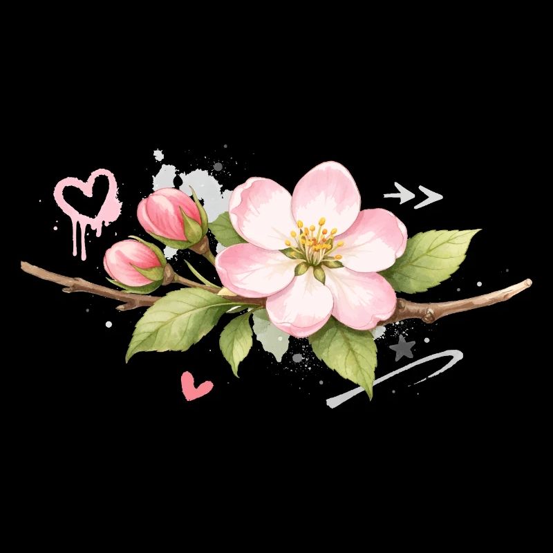Branche de fleurs de pommier avec des accents de graffiti
