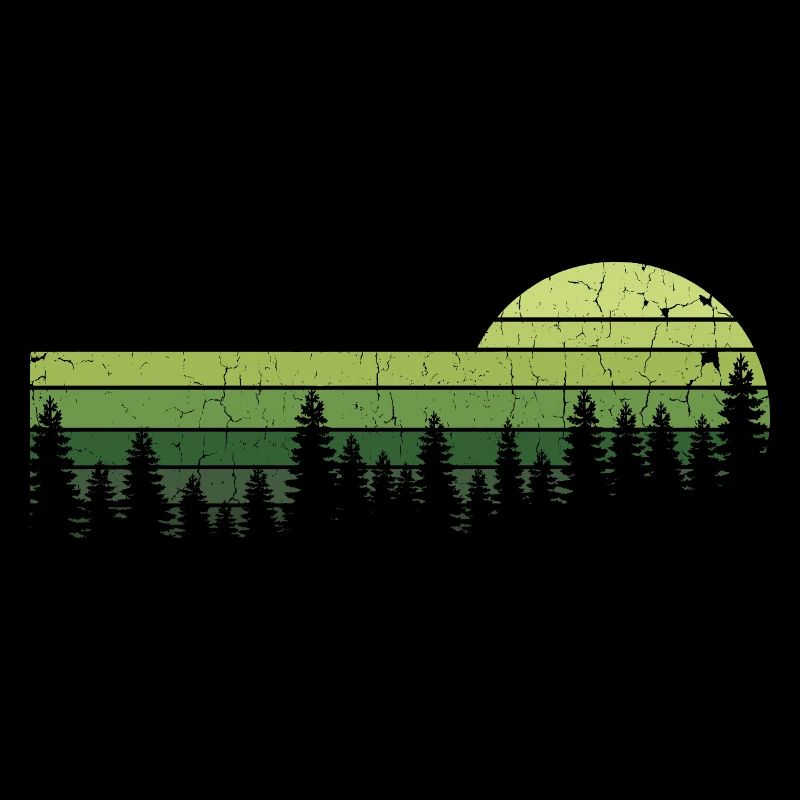 Coucher de soleil rétro rétro de la forêt verte