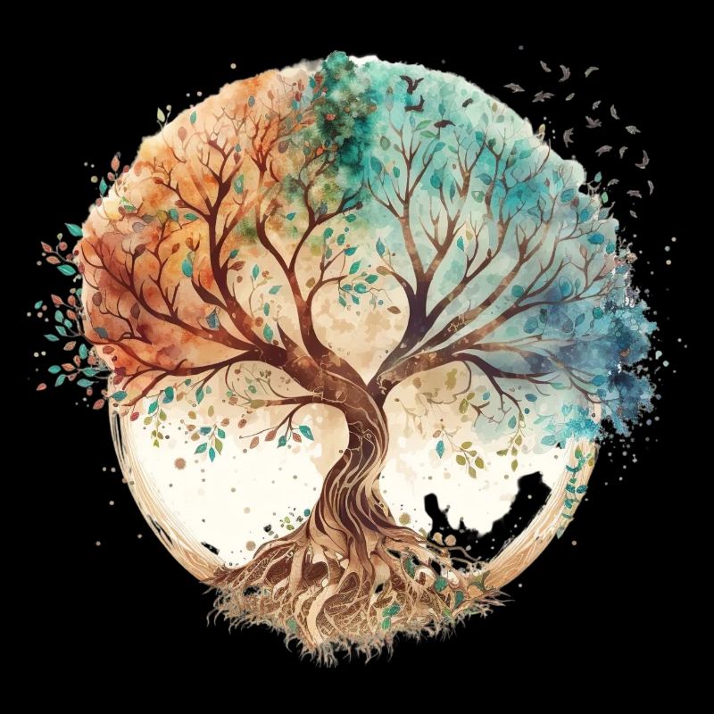 Wasserfarben Lebensbaum Kreis