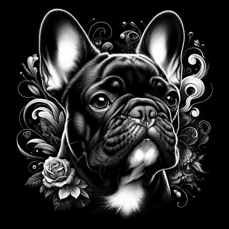 Bouledogue français mignon avec des fleurs
