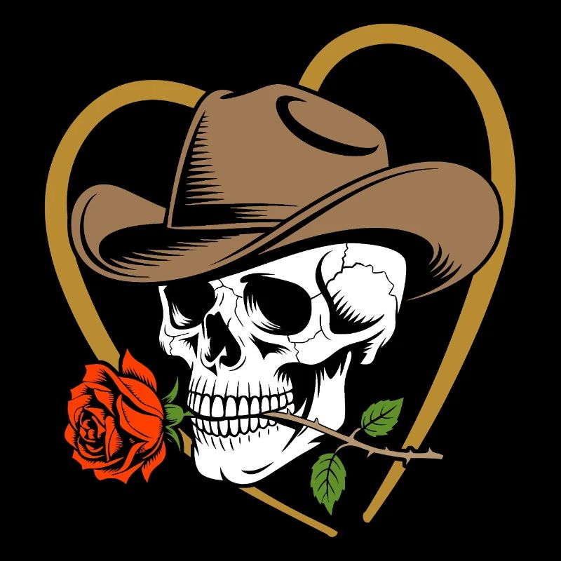 Skeleton cowboy with rose and hat