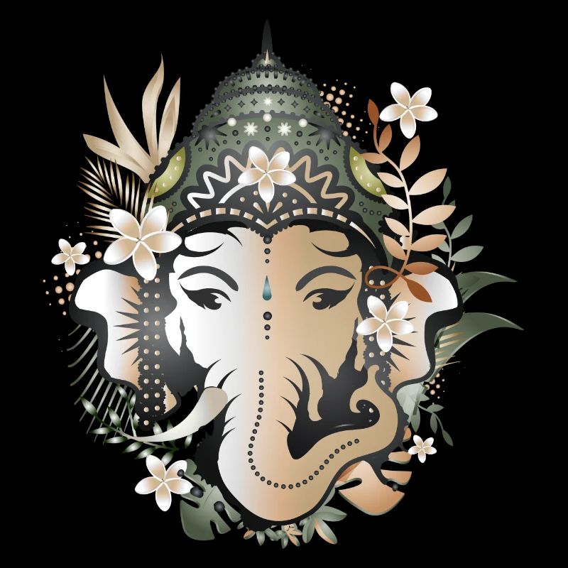 Le dieu éléphant Ganesha décoré de fleurs