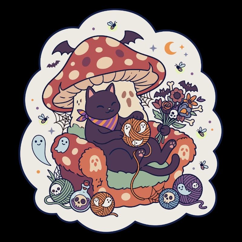 Chat Halloween Champignon Horreur Mignonne