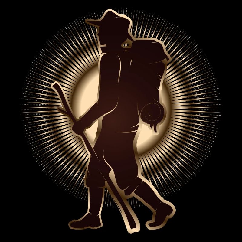 Pilgrim or hiker with walking stick & backpack