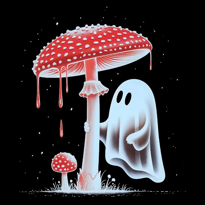Spooky Ghost with Bloody Red Mushroom