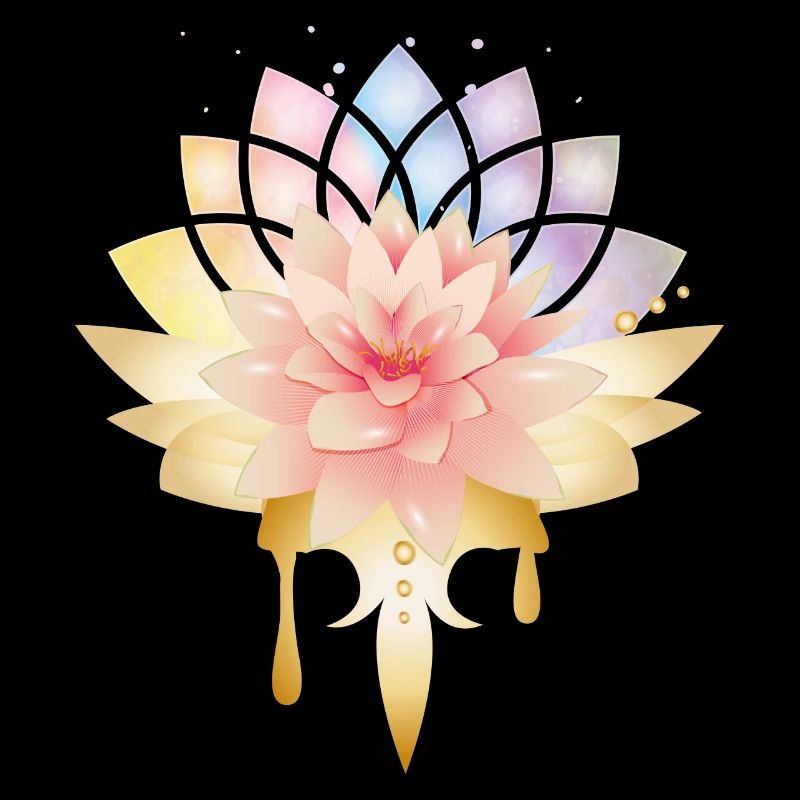 Symbole de lotus avec fleurs dorées aux couleurs pastel