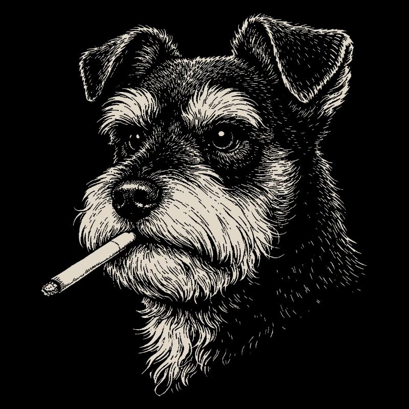 Portrait de chien de Schnauzer avec une cigarette